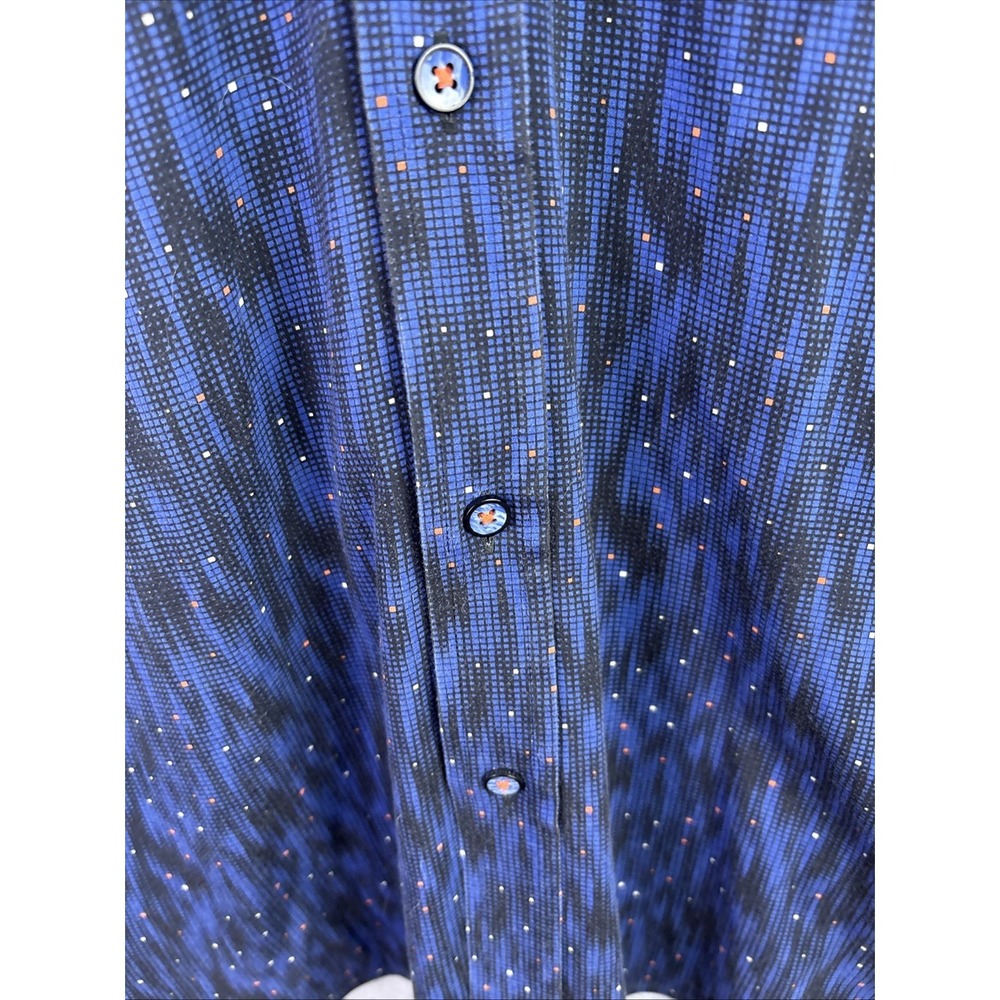 Butter Cloth Short Sleeve Button Up Shirt Size Medium Geometric Print Blue - Picture 3 of 8